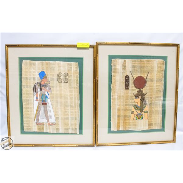 2 PAPYRUS EGYPTIAN FRAMED ART 20"X22"