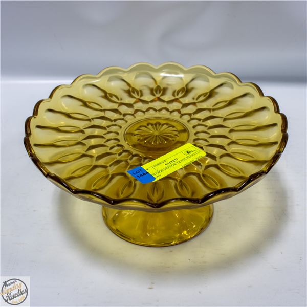 VINTAGE YELLOW GLASS PEDESTAL TRAY