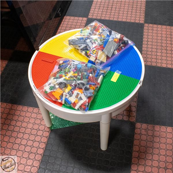 SMALL LEGO TABLE WITH SMALL ASSORTMENT OF LEGO