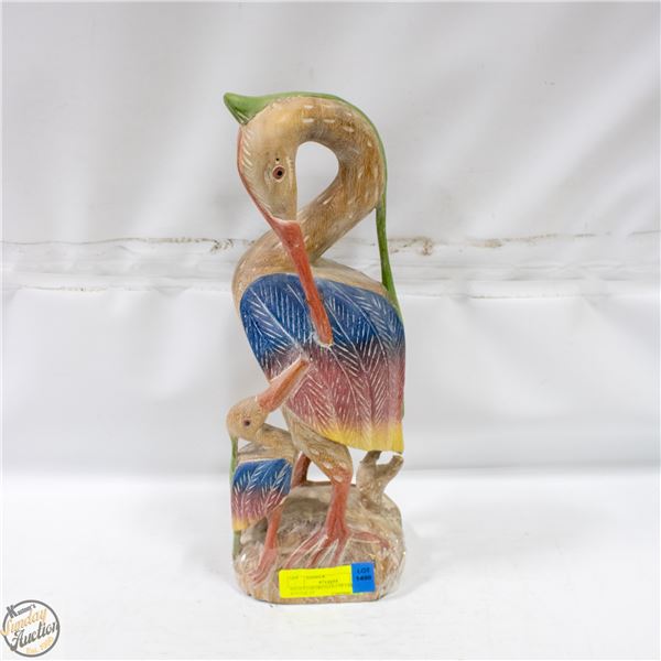 SHORT COLORED CRANE CERAMIC STATUE 15"