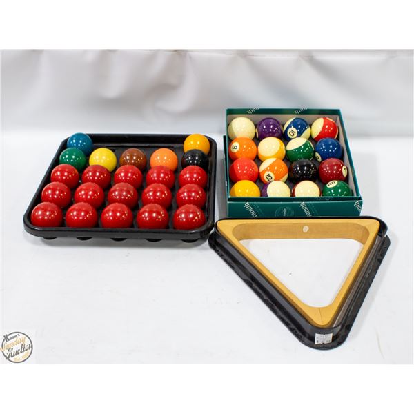 2 SETS OF POOL BALLS+ RACKS