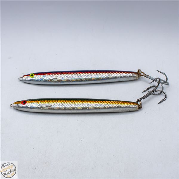 PAIR OF 7 IN LONG SOLID STEEL CANDLEFISH JIGS FOR