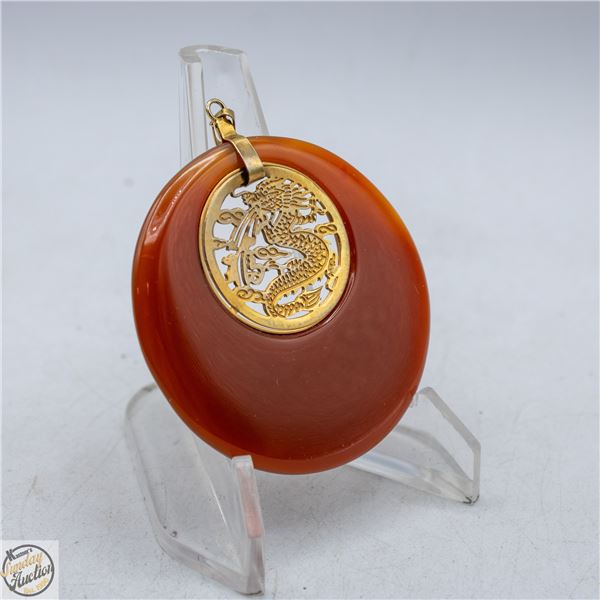 CARNELIAN GEMSTONE PENDANT W/ DRAGON CUT OUT
