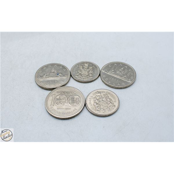 LOT OF 5 1970S CANADIAN COINS INCL WINNIPEG &