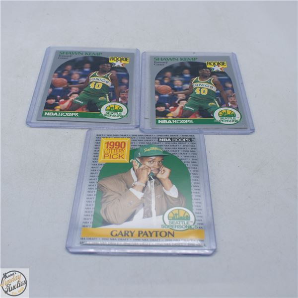 LOT OF 3 1990 NBA ROOKIE CARDS ( KEMP, PAYTON )