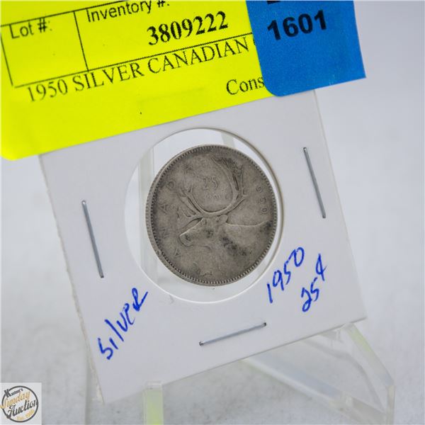 1950 SILVER CANADIAN QUARTER