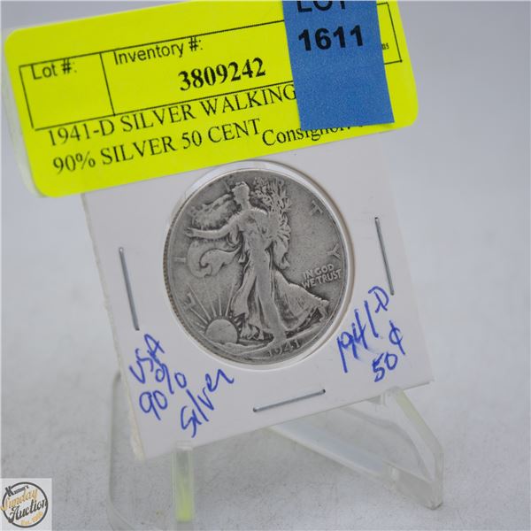 1941-D SILVER WALKING LIBERTY 90% SILVER 50 CENT