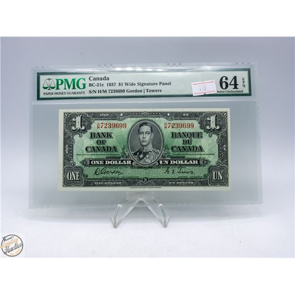 1937 CANADA $1 BANKNOTE. WIDE PANEL