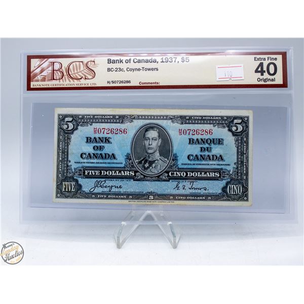 1937 CANADA $5 BANKNOTE. COYNE-
