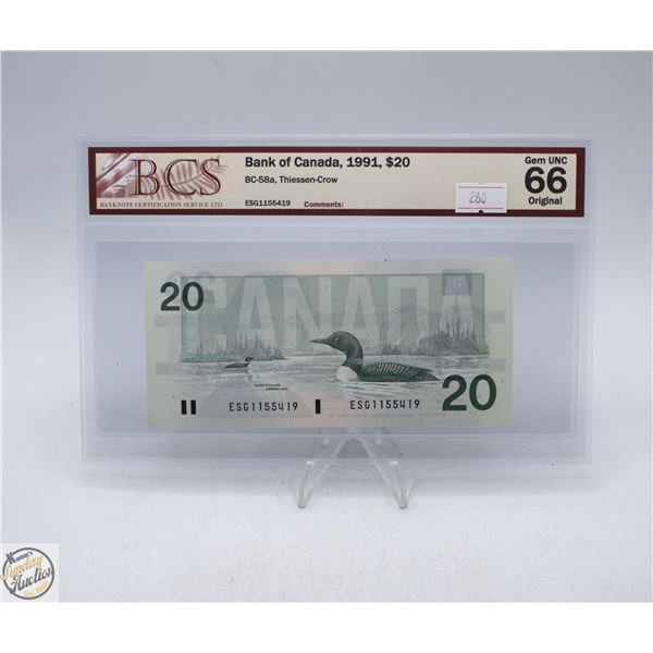 1991 CANADA $20 BANKNOTE. THIESSEN-CROW
