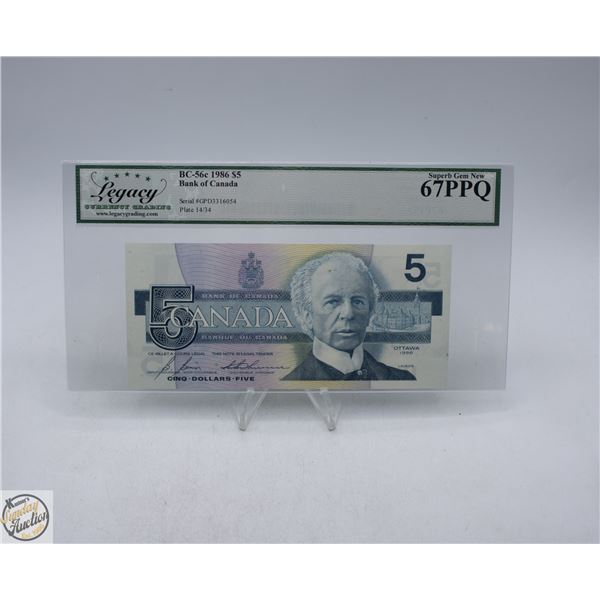 1986 CANADA $5 BANKNOTE. BONIN-THIESSEN
