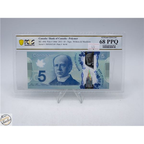 2013 CANADA $5 BANKNOTE. WILKINS-