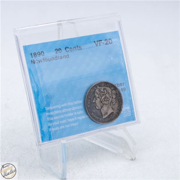 1890 NEWFOUNDLAND 20 CENTS SILVER COIN
