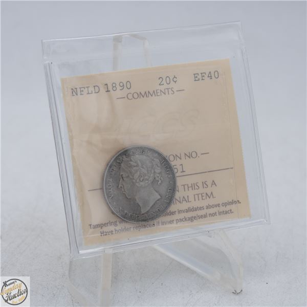 1890 NEWFOUNDLAND 20 CENTS SILVER COIN