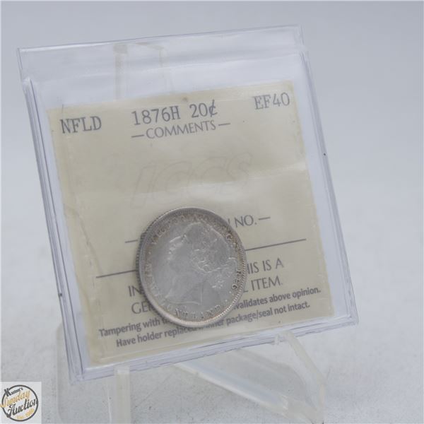 1876 H NEWFOUNDLAND 20 CENTS SILVER COIN