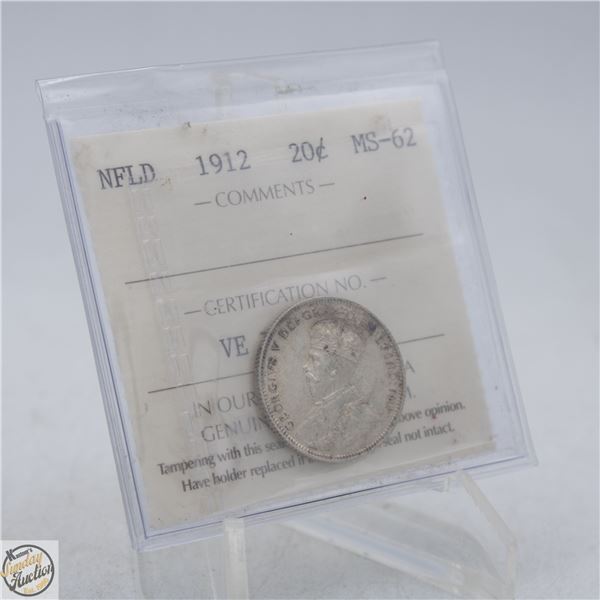 1912 NEWFOUNDLAND 20 CENTS SILVER COIN