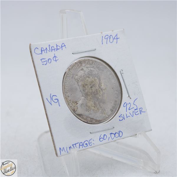 1904 CANADA 50 CENTS SILVER COIN. 925 SILVER