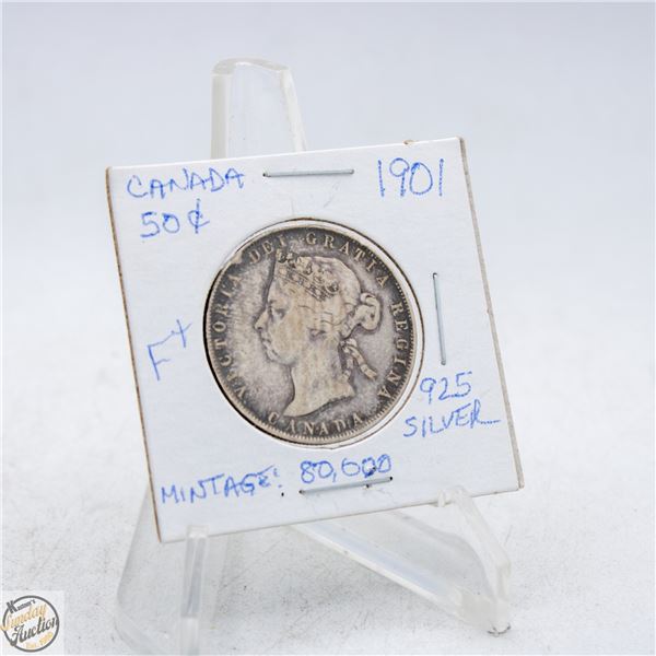 1901 CANADA 50 CENTS SILVER COIN. 925 SILVER