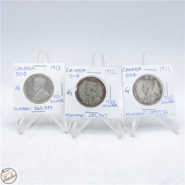 1911 AND 1912 AND 1913 CANADA 50 CENTS