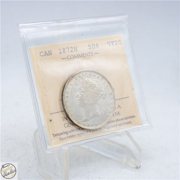 1872 H CANADA 50 CENTS SILVER COIN. 925