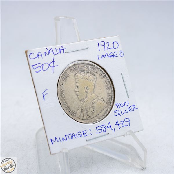 1920 LARGE 0 CANADA 50 CENTS SILVER COIN