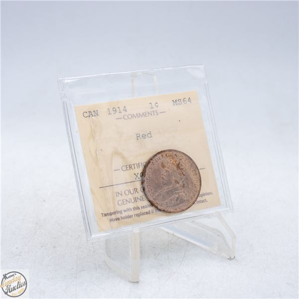 1914 CANADA ONE CENT COIN. MS64