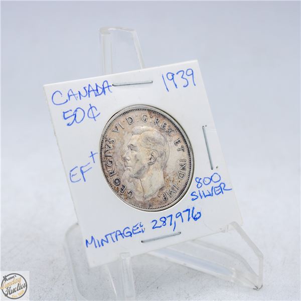 1939 CANADA 50 CENTS SILVER COIN. 800 SILVER