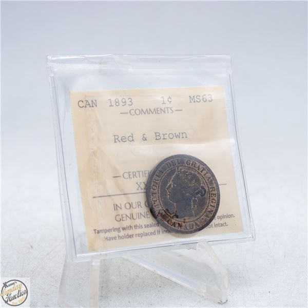 1893 CANADA ONE CENT COIN. MS63