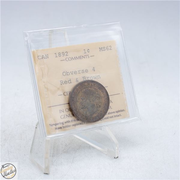 1892 OBVERSE 4 CANADA ONE CENT COIN.