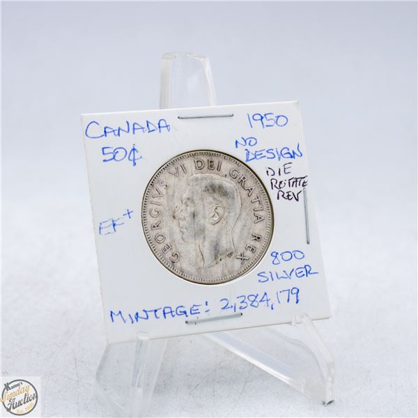 1950 NO DESIGN CANADA 50 CENTS SILVER