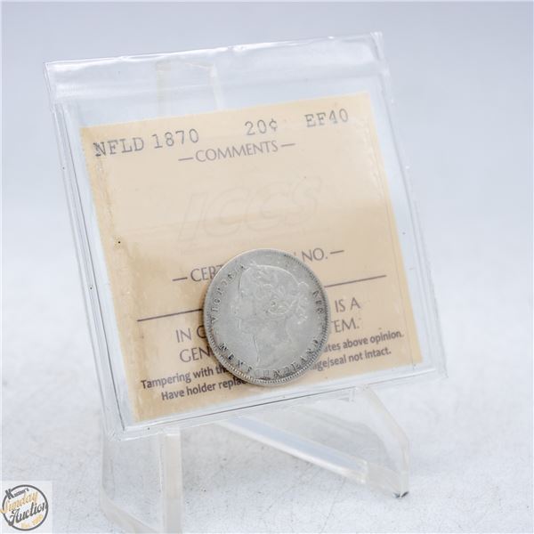 1870 NEWFOUNDLAND 20 CENTS SILVER COIN