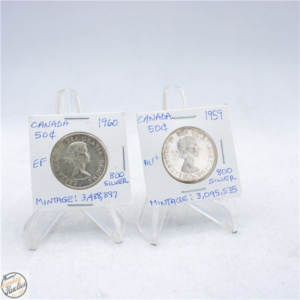 1959 AND 1960 CANADA 50 CENTS SILVER COINS