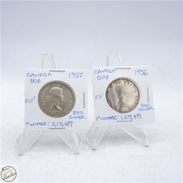 1956 AND 1957 CANADA 50 CENTS SILVER COINS