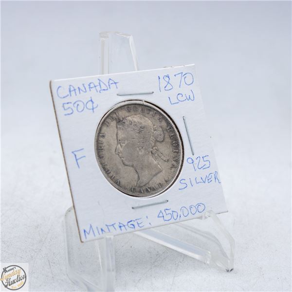 1870 LCW CANADA 50 CENTS SILVER COIN.