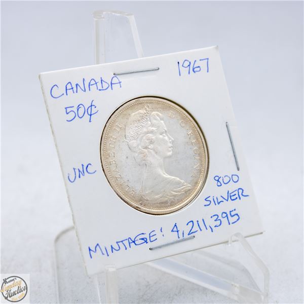 1967 CANADA 50 CENTS SILVER COIN. 800 SILVER