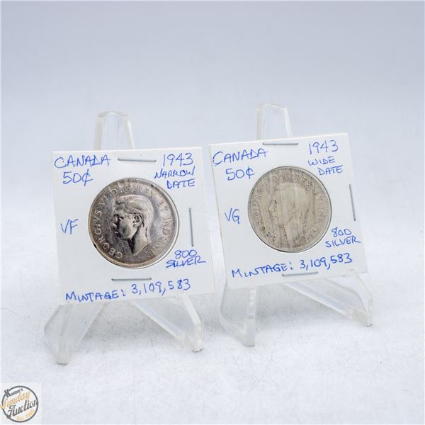 1943 WIDE DATE AND 1943 NARROW DATE