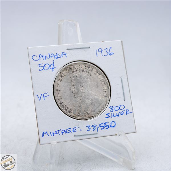 KEY DATE 1936 CANADA 50 CENTS SILVER COIN