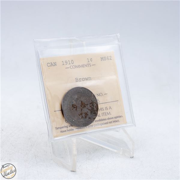 1910 CANADA ONE CENT COIN. MS62
