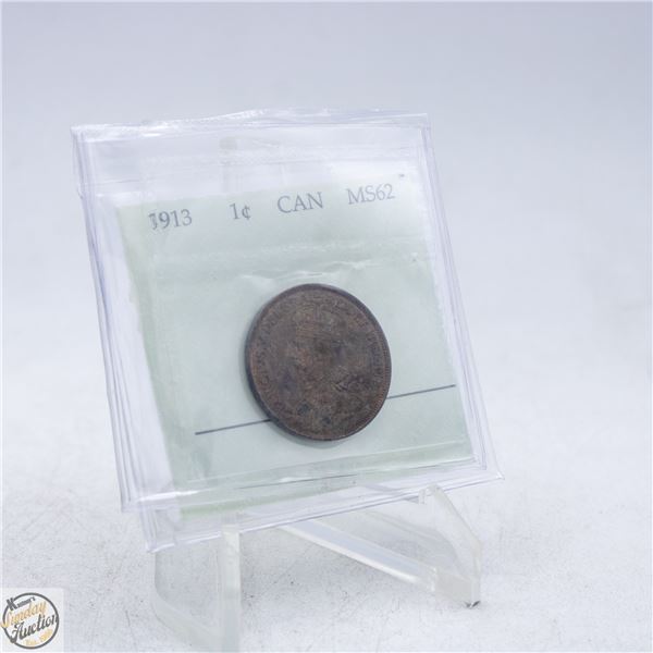 1913 CANADA ONE CENT COIN. MS62