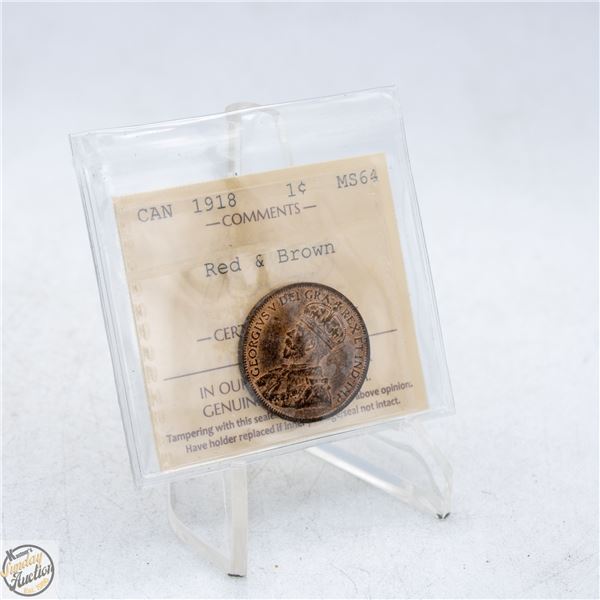 1918 CANADA ONE CENT COIN. MS64