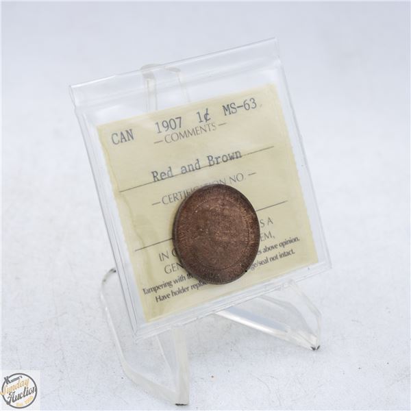 1907 CANADA ONE CENT COIN. MS63