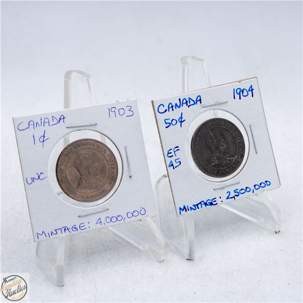 1903 AND 1904 CANADA ONE CENT COINS