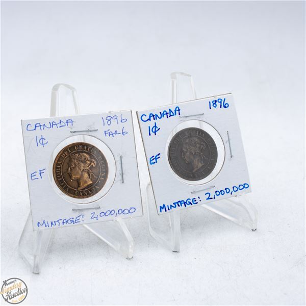 1896 AND 1896 FAR 6 CANADA ONE CENT COINS
