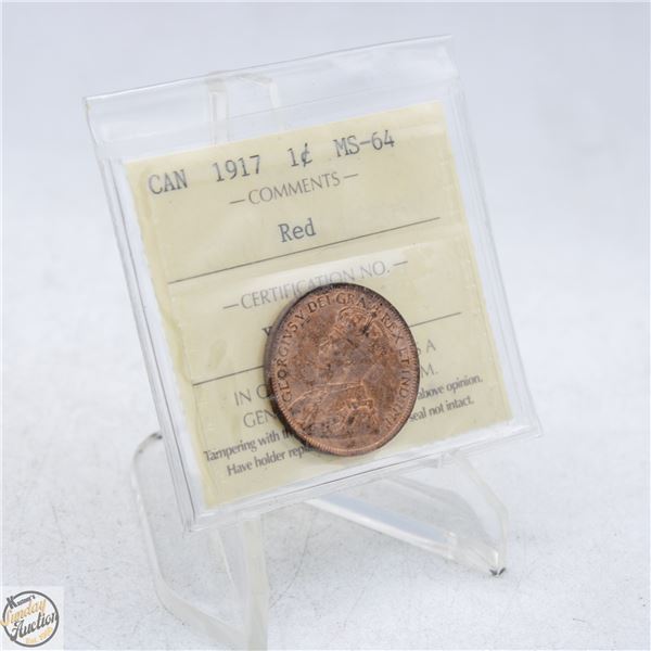 1917 CANADA ONE CENT COIN. MS64