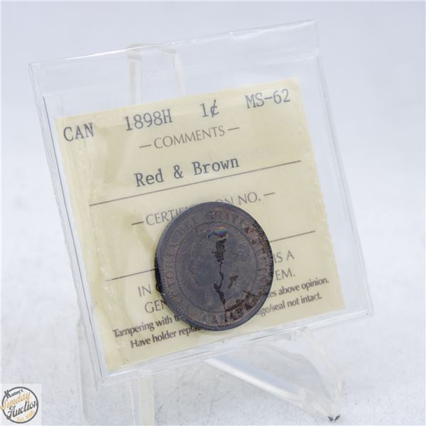 1898 H CANADA ONE CENT COIN. MS62