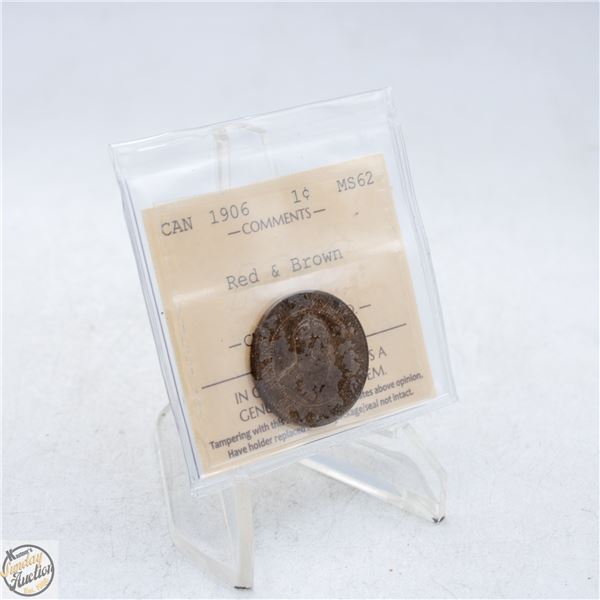 1906 CANADA ONE CENT COIN. MS62