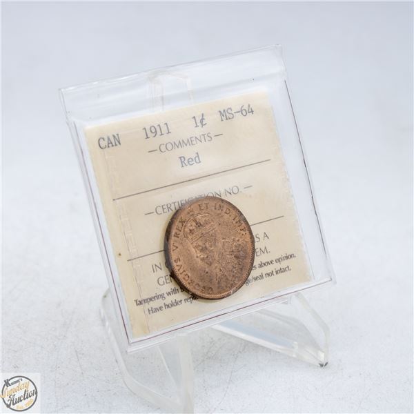 1911 CANADA ONE CENT COIN. MS64