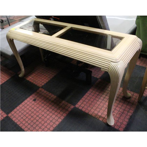 BEIGE GLASS TOP SOFA TABLE 26"X49"X17"