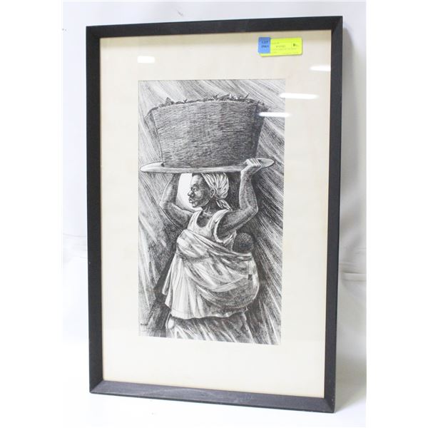 VINTAGE 1978 AFRICAN WOMAN PRINT SIGNED 16.5X24.5"