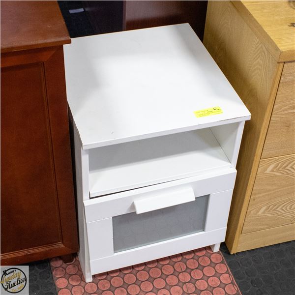 WHITE SIDE TABLE WITH LARGE DRAWER AND